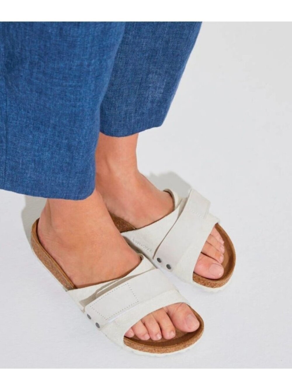 Birkenstock Oita Suede Leather Slide Sandals Antique White EU 38 US 7 Narrow